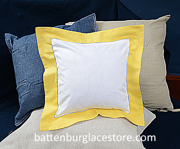 Square Pillow Sham. White with ASPEN GOLD color border 12 in